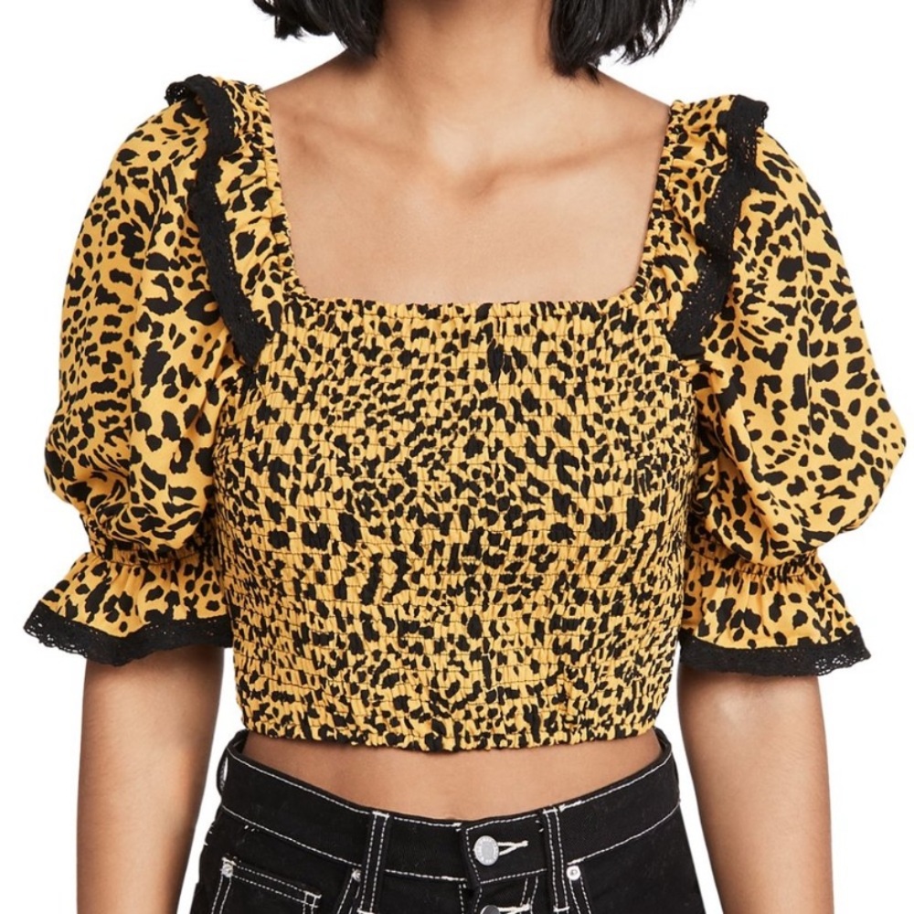 English Factory Ruffle Sleeve Leopard Print Top
